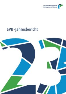 Auf dem Bild ist das Cover des Jahresberichts 2023 zu sehen. Abgebildet ist eine große 23 in grün und blau.